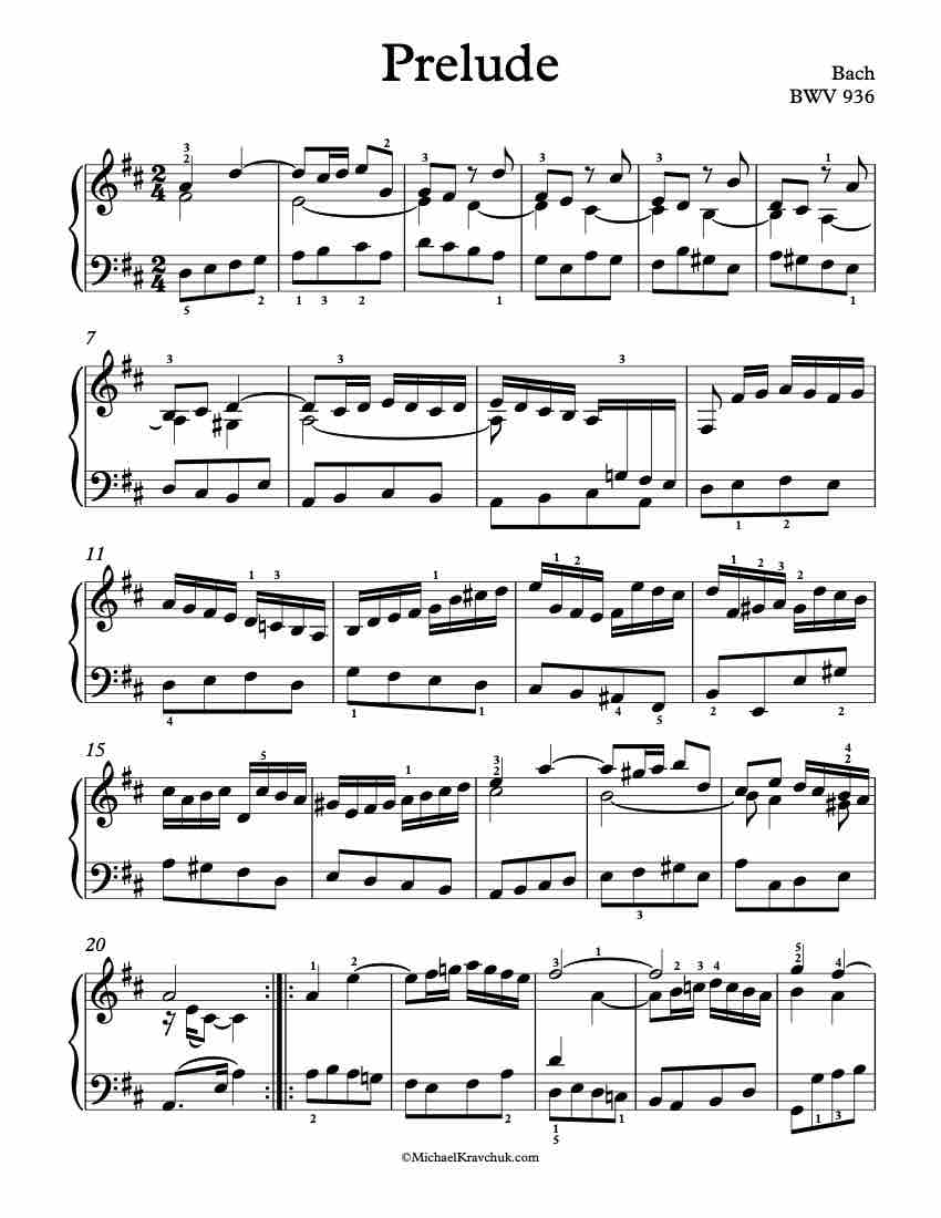 Prelude BWV 936 Piano Sheet Music