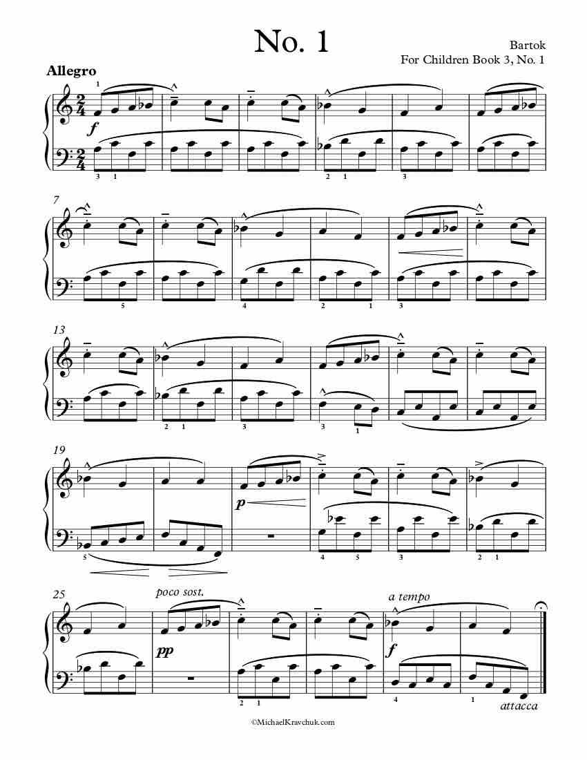Bartok - For Children - Book 3, No. 1 Piano Sheet Music