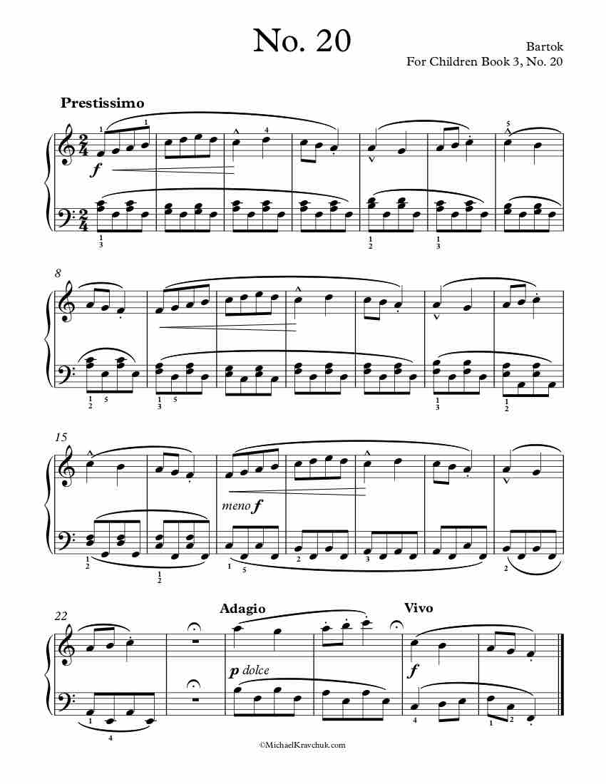 For Children - Book 3, No. 20 Piano Sheet Music