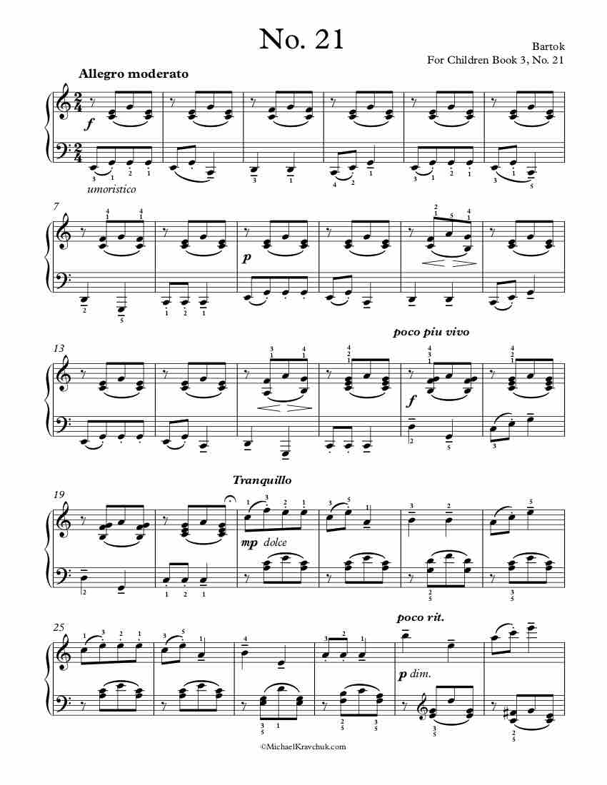 For Children - Book 3, No. 21 Piano Sheet Music