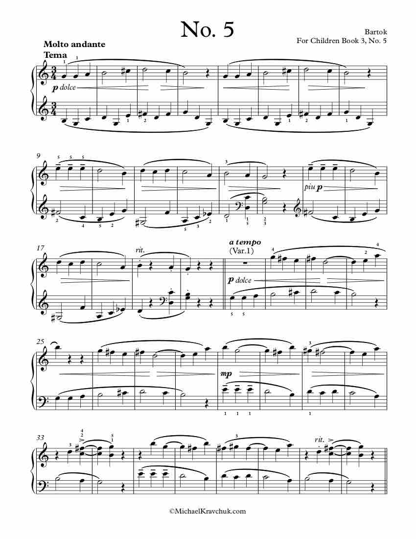 For Children – Book 3, No. 5 Piano Sheet Music