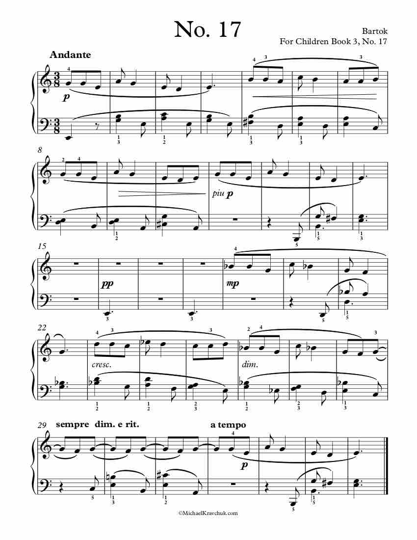 For Children - Book 3, No.17 Piano Sheet Music