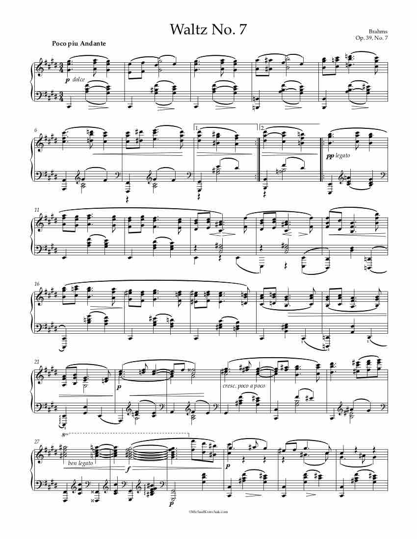 Waltz Op. 39 No. 7 Piano Sheet Music