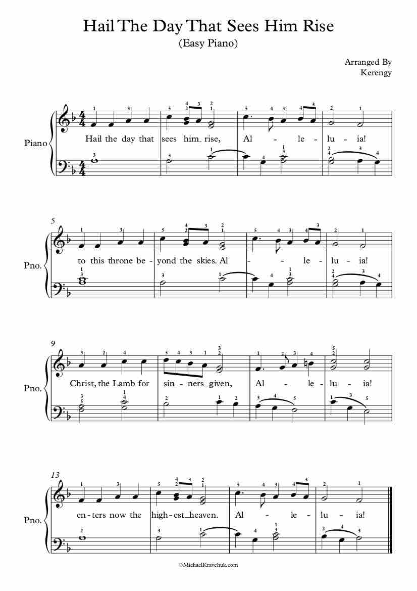Free Piano Arrangement of Hail the Day That Sees Him Rise