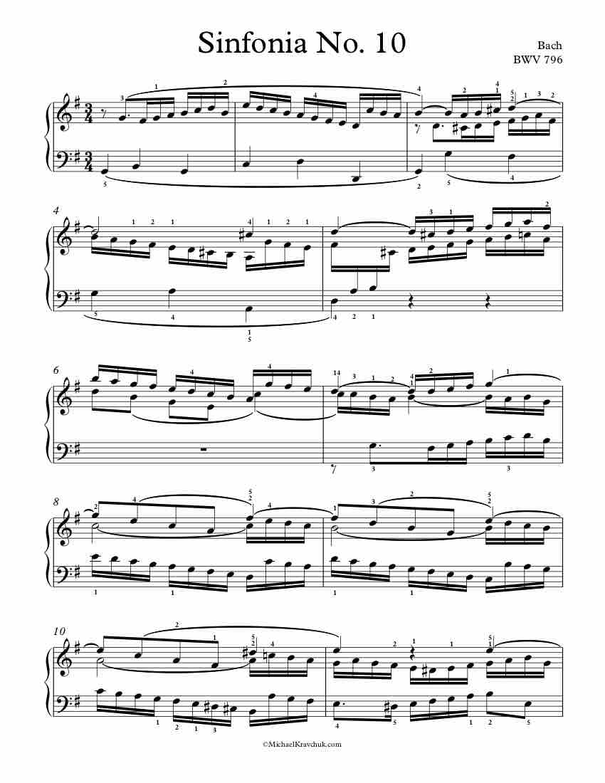  Sinfonia No. 10 BWV 796 Piano Sheet Music