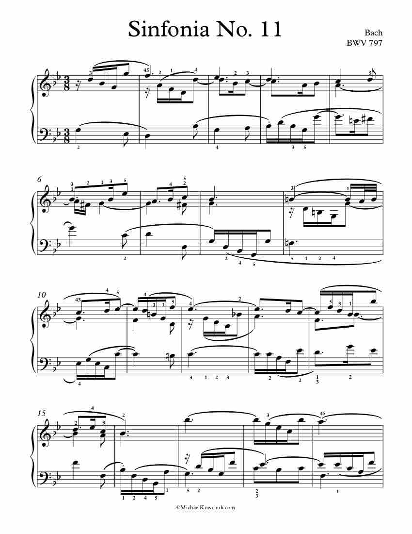 Sinfonia No. 11 BWV 797 Piano Sheet Music