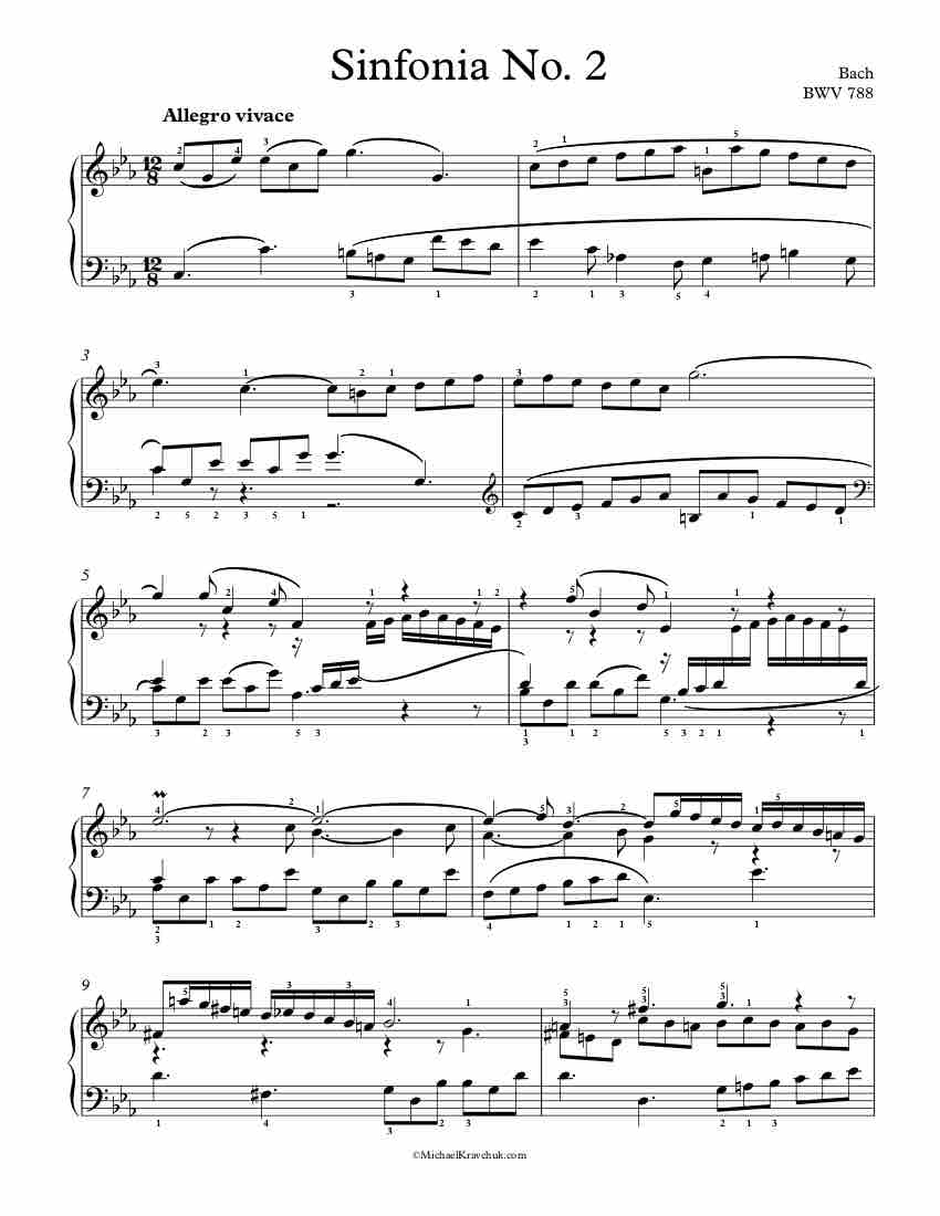 Sinfonia No. 2 BWV 788 Piano Sheet Music