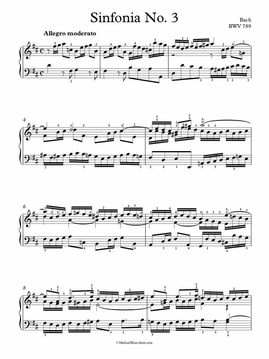 Sinfonia No. 3 BWV 789 Piano Sheet Music