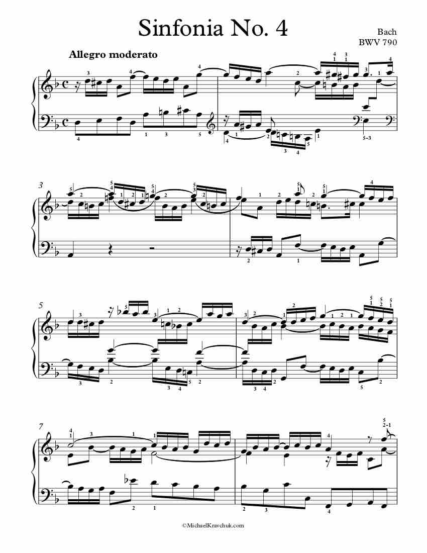 Sinfonia No. 4 BWV 790 Piano Sheet Music