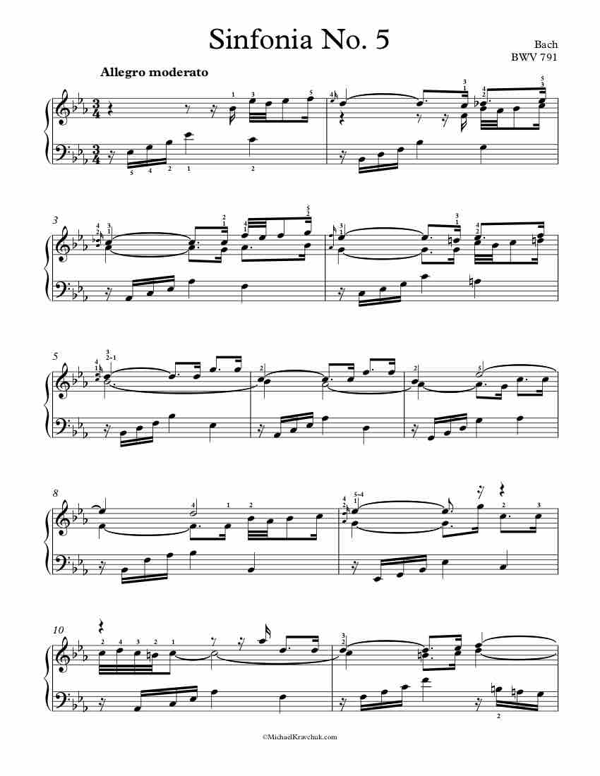 Sinfonia No. 5 BWV 791 Piano Sheet Music