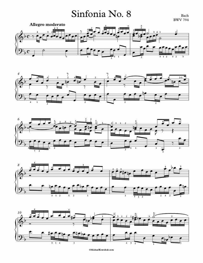 Sinfonia No. 8 BWV 794 Piano Sheet Music