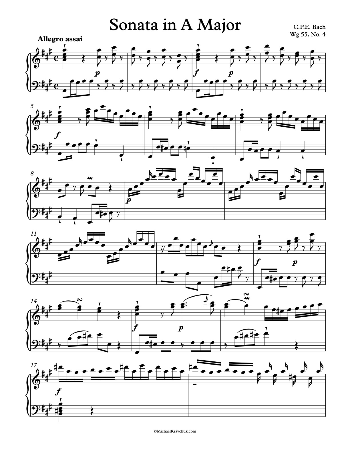 Sonata in A Major Wq 55, No. 4 Piano Sheet Music