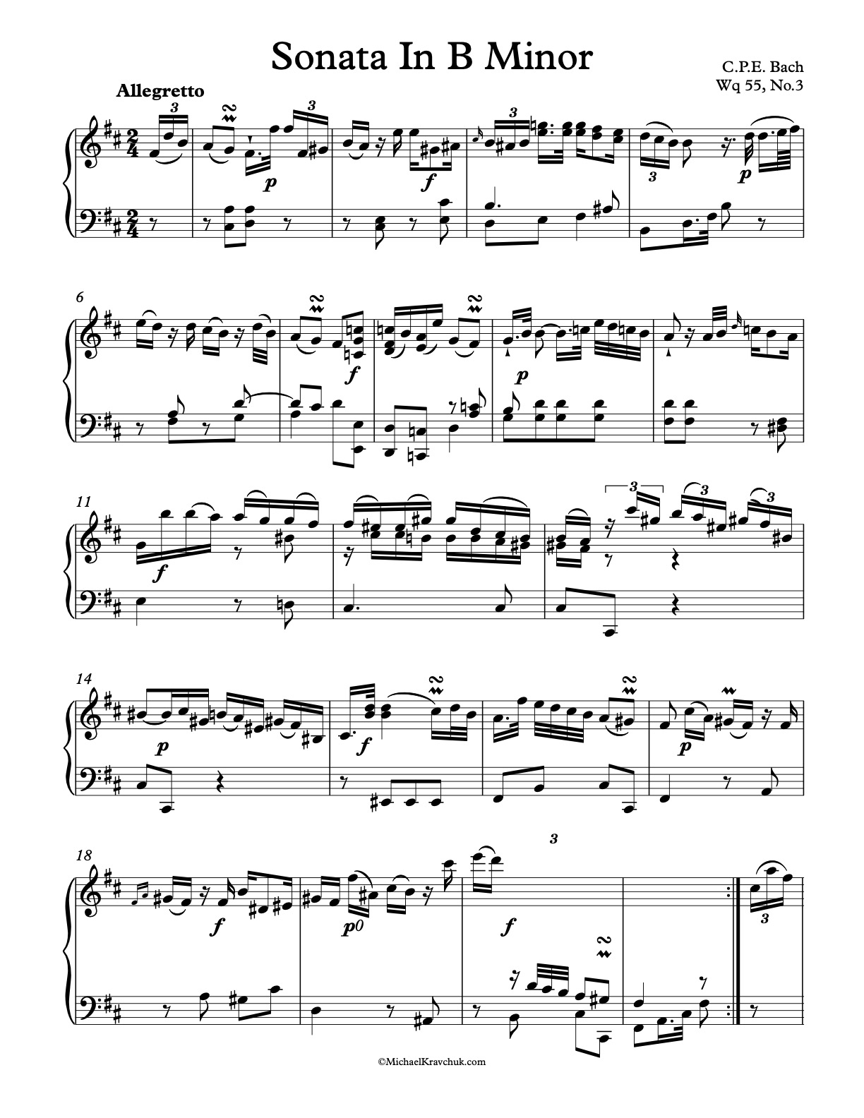 Sonata in B Minor - Wq 55, No. 3 Piano Sheet Music