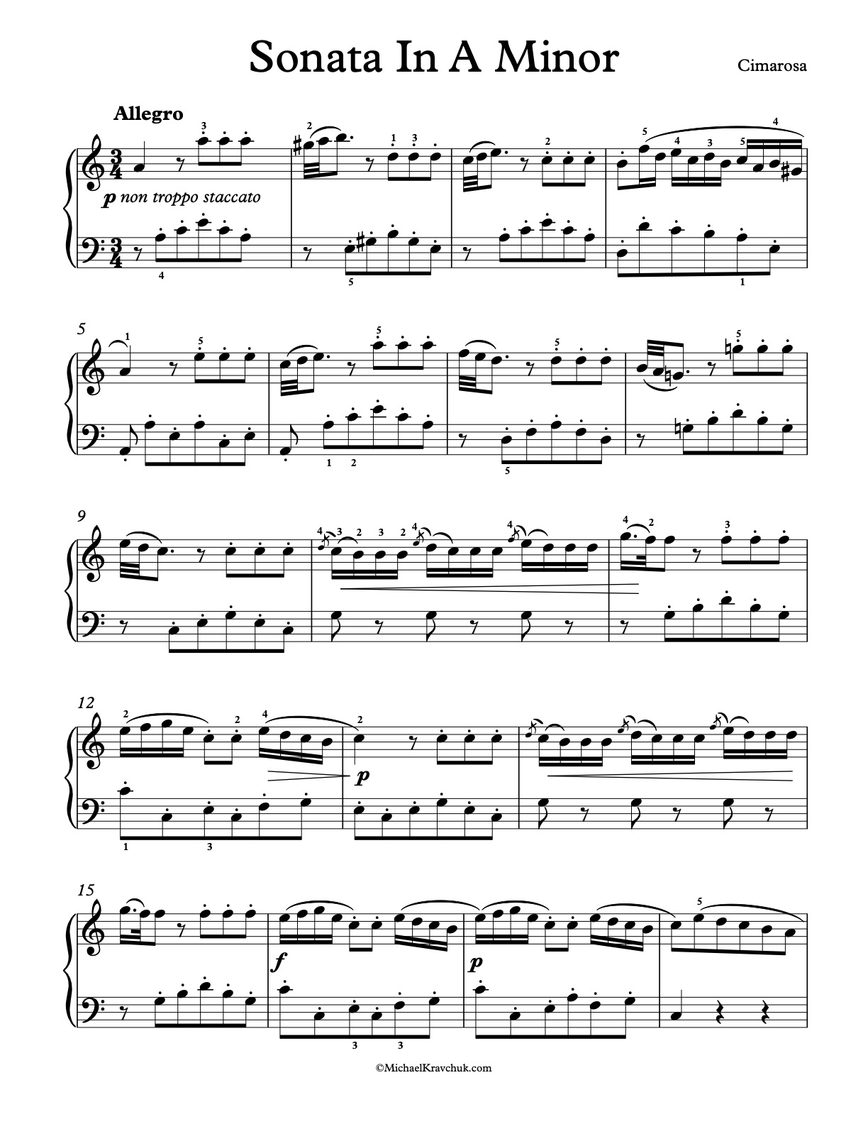 Sonata in A Minor Piano Sheet Music