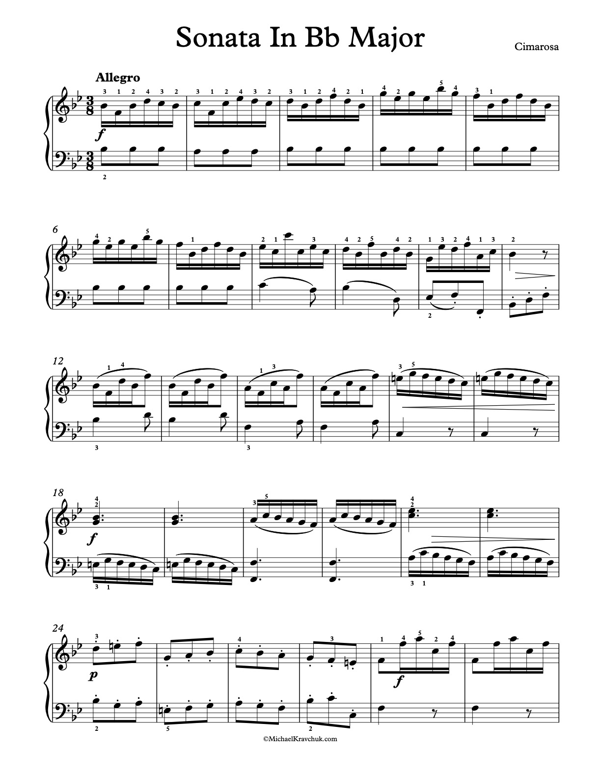 Sonata In Bb Major Piano Sheet Music