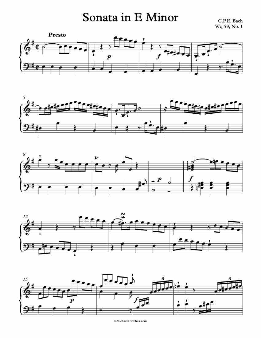Sonata in E Minor Wq 59, No. 1 Piano Sheet Music