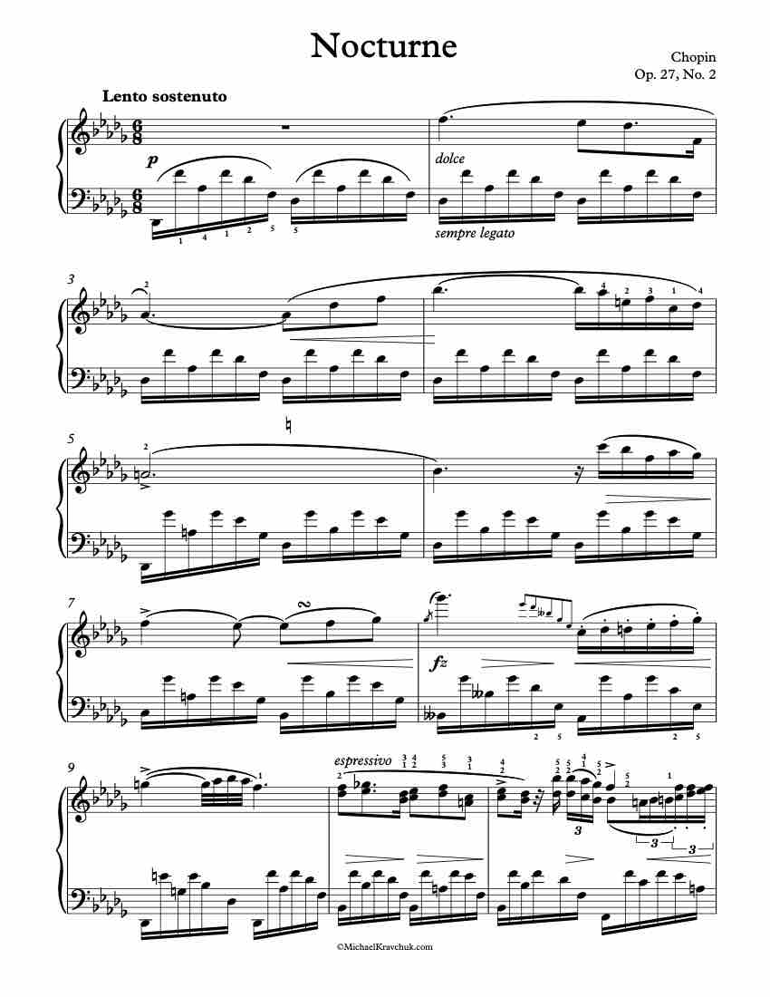 Free Piano Sheet Music – Nocturne Op. 27, No. 2 – Chopin – Kravchuk