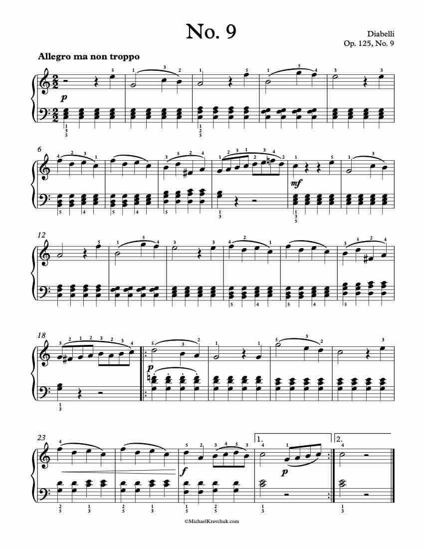 12 First Lessons Op. 125, No. 9 Piano Sheet Music
