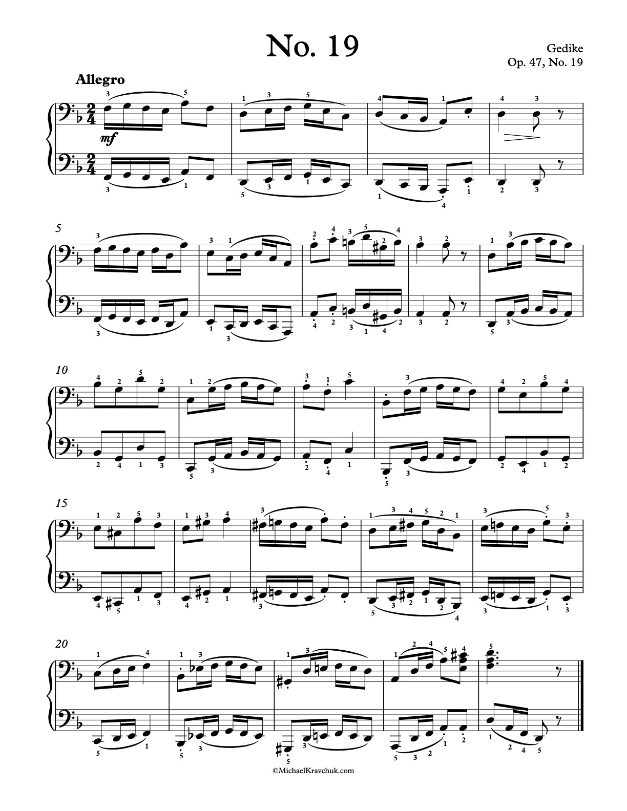 Op. 47, No. 19 Piano Sheet Music