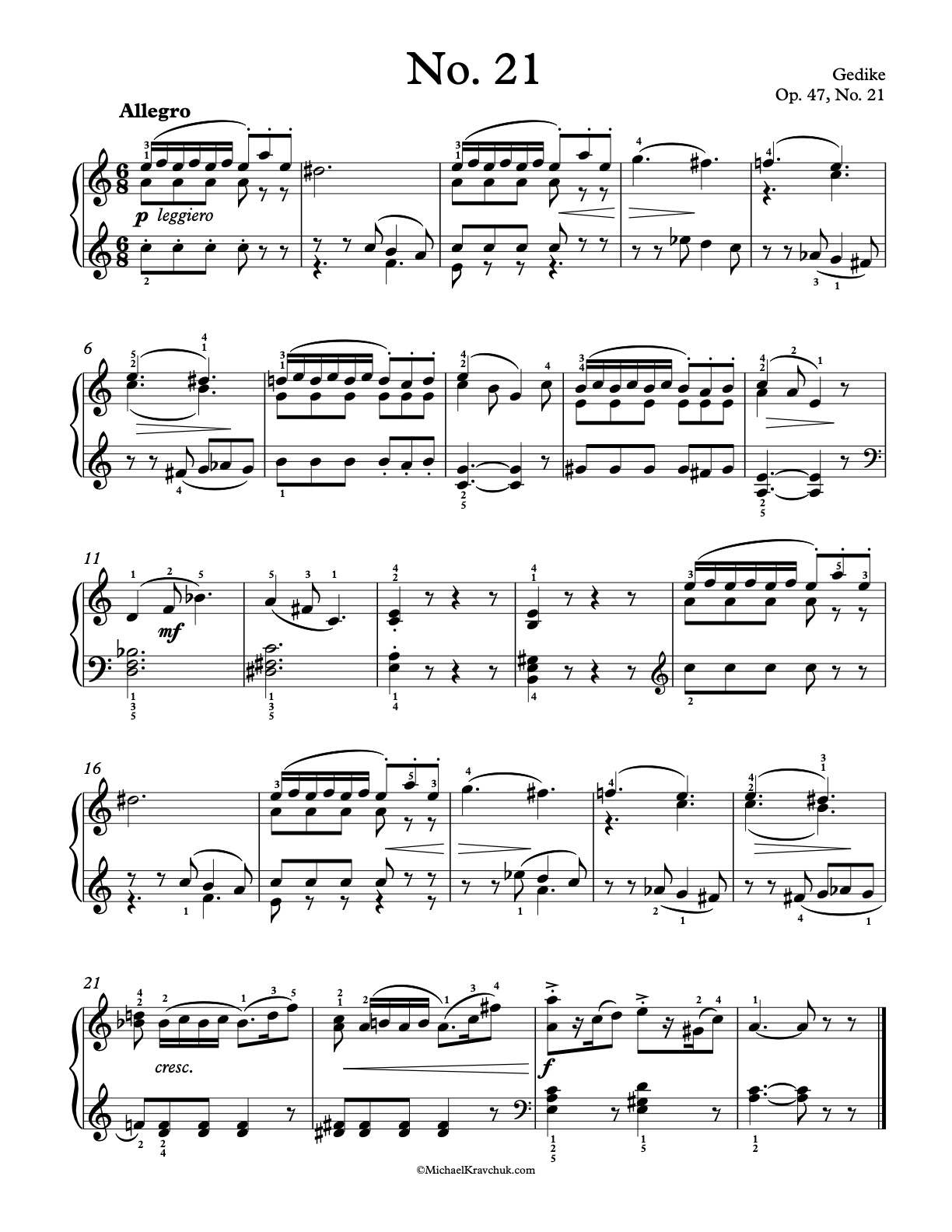 Op. 47, No. 21 Piano Sheet Music