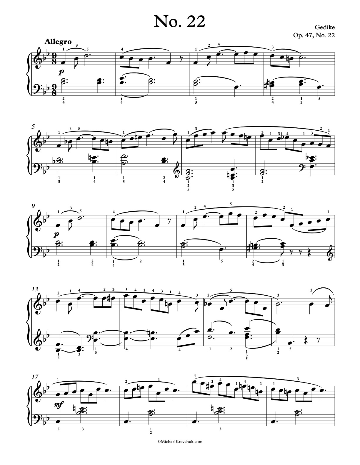 Op. 47, No. 22 Piano Sheet Music