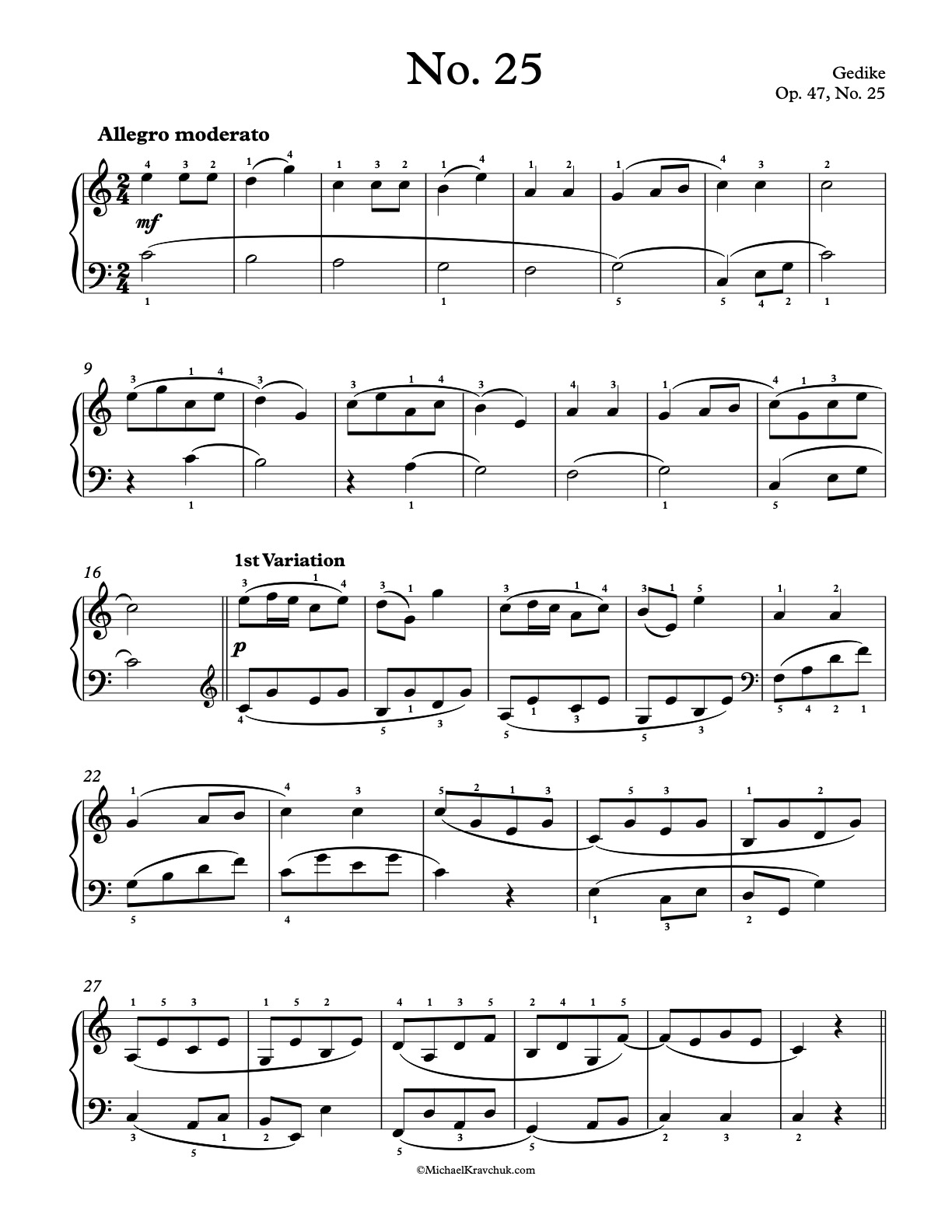 Op. 47, No. 25 Piano Sheet Music