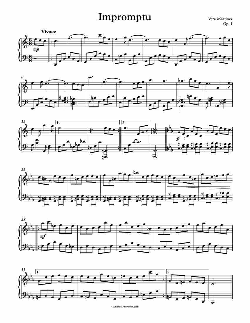 Free Piano Sheet Music – Impromptu Op. 1 - Martinez