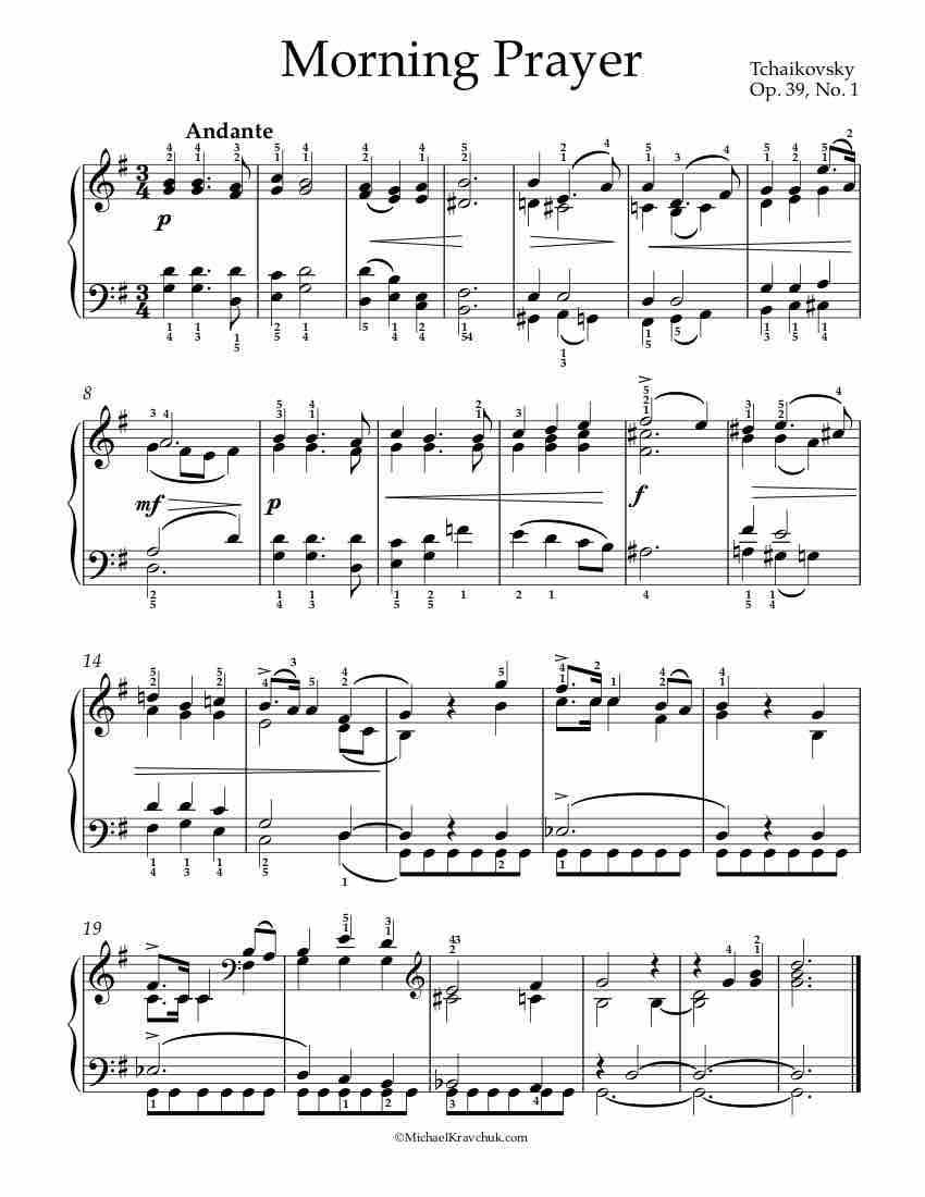 Morning Prayer Op. 39 No. 1 Piano Sheet Music