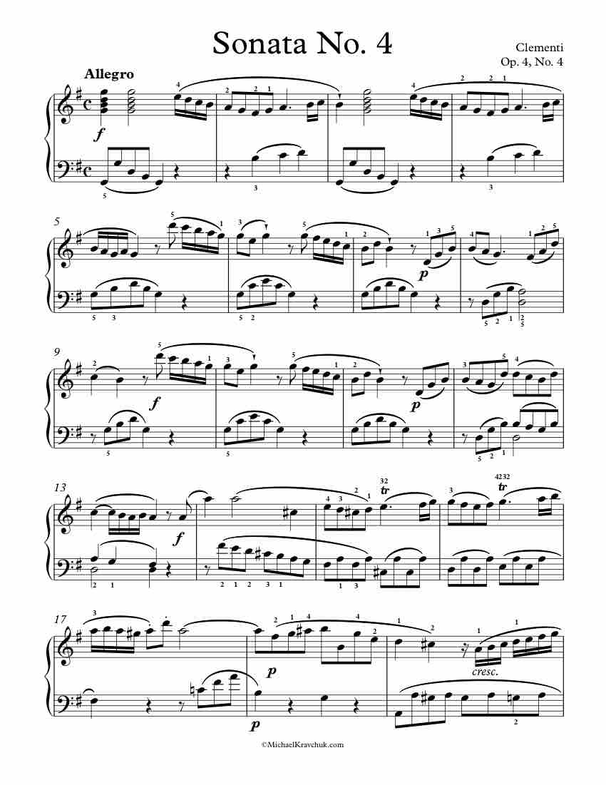 Free Piano Sheet Music - Sonata Op. 4, No. 4 - Clementi