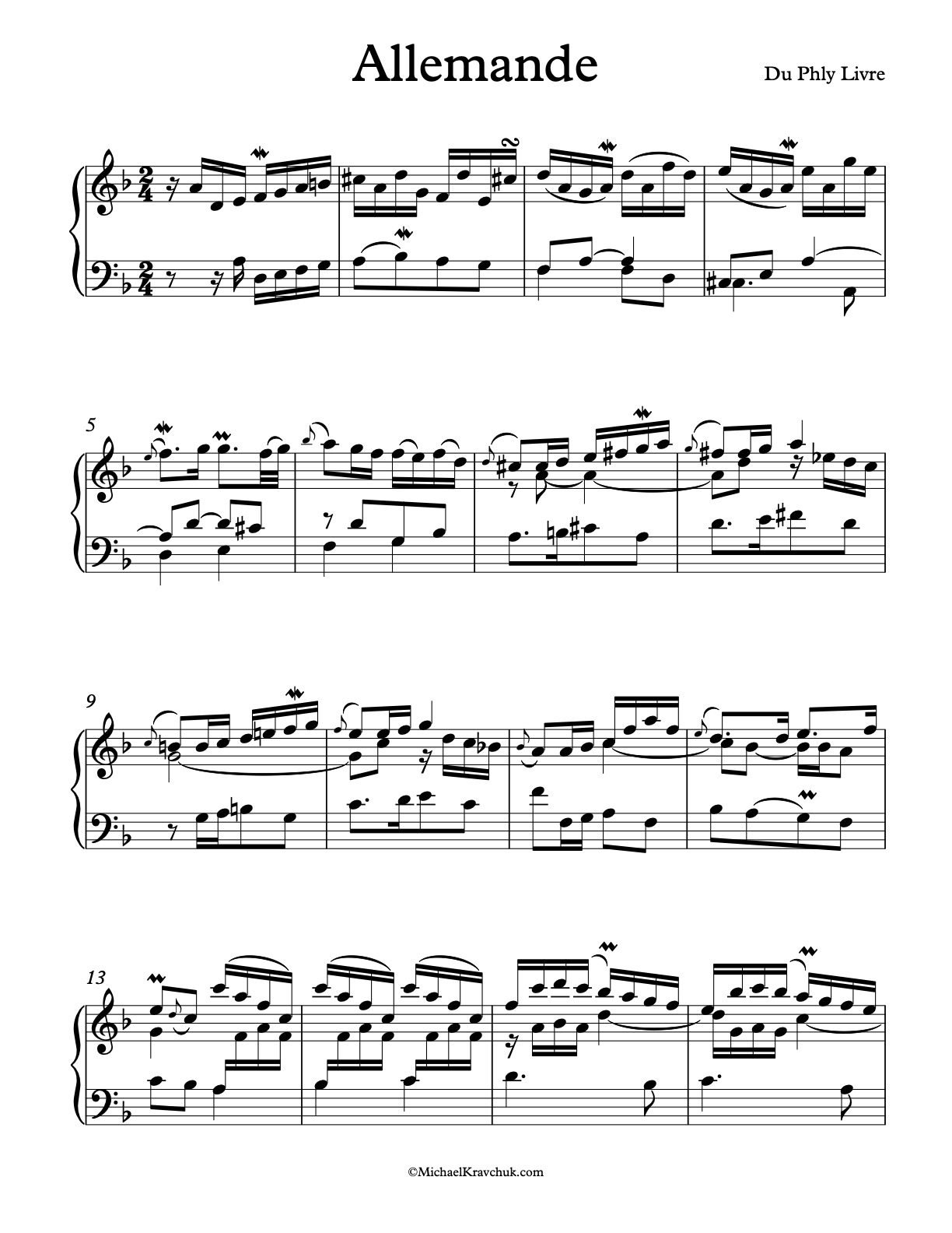 Livre 1, Allemande Piano Sheet Music