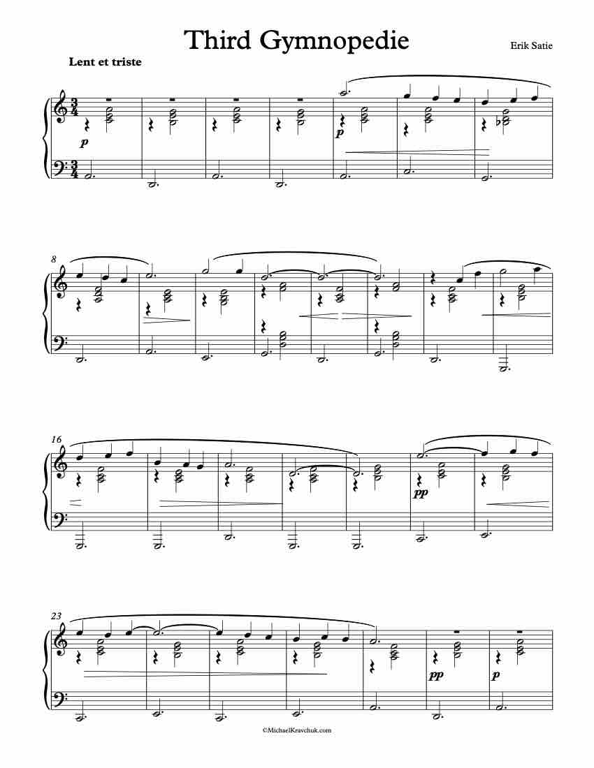 Third Gymnopedie Piano Sheet Music