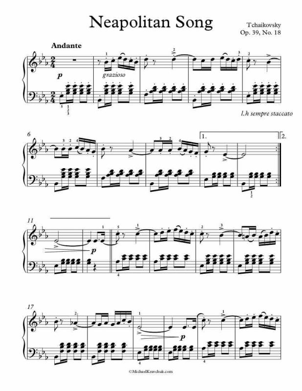Free Piano Sheet Music – Neapolitan Song Op. 39, No. 18 – Tchaikovsky ...