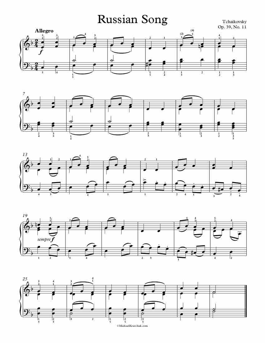 Russian Song Op. 39 No. 11 Piano Sheet Music