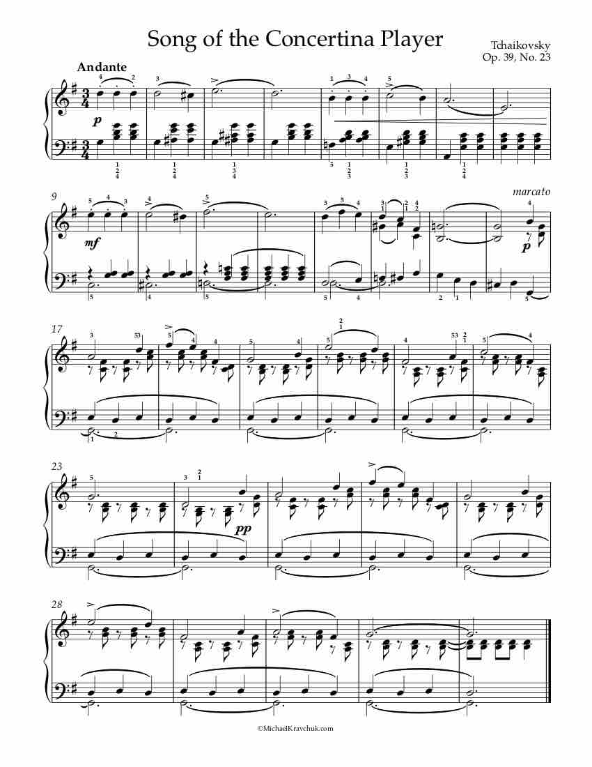 Song of the Concertina Player Op. 39 No. 23 Piano Sheet Music