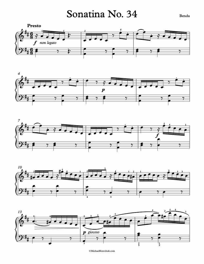 Sonatina No. 34 - Benda - Piano Sheet Music