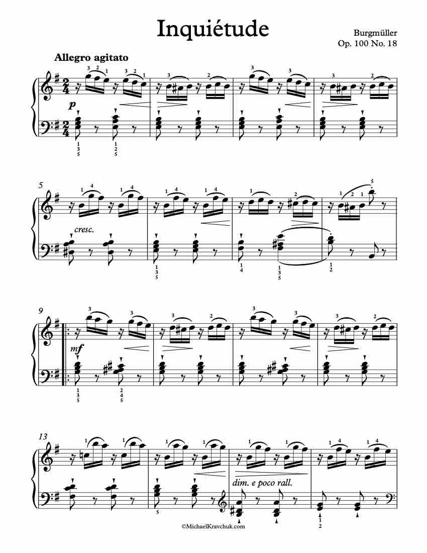 Free Piano Sheet Music - Indiquetude Op. 100 No. 18 - Burgmuller