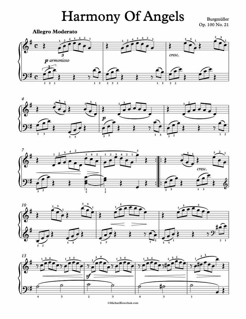 Free Piano Sheet Music - Harmony Of Angels Op. 100, No. 21 - Burgmuller