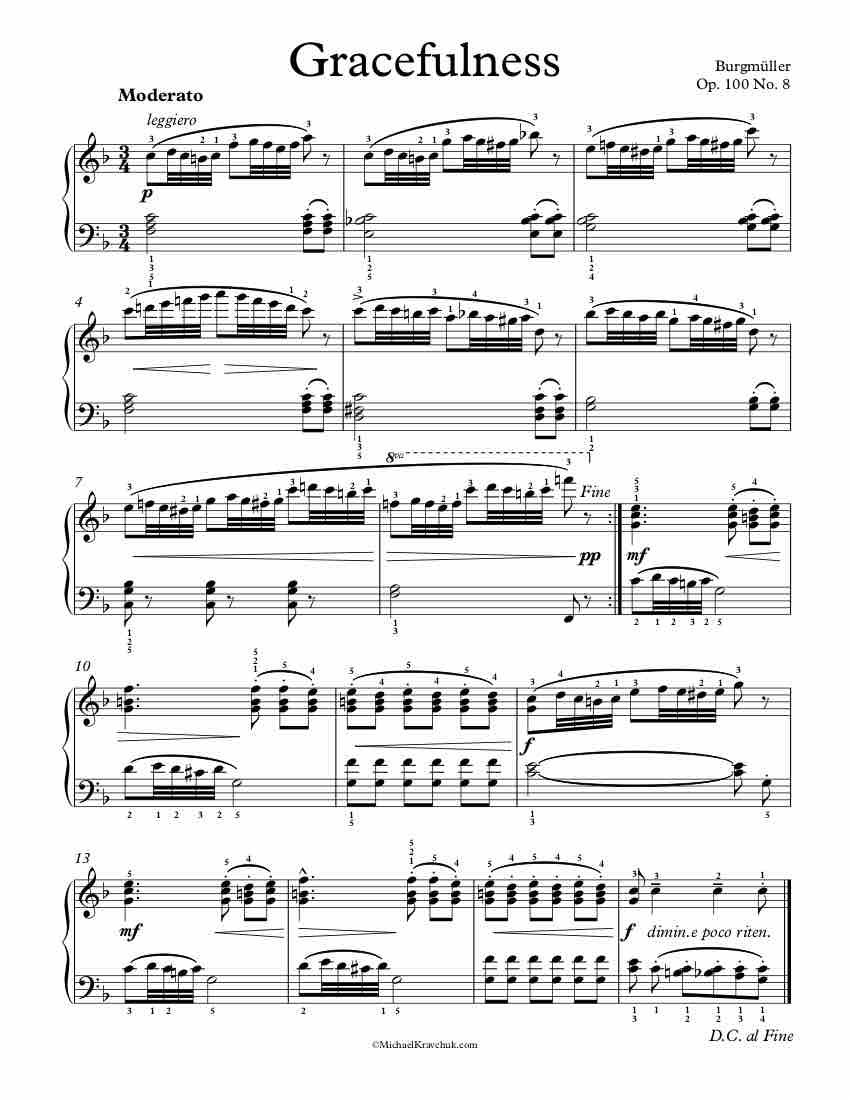 Free Piano Sheet Music - Grace Op. 100 No. 8 - Burgmuller