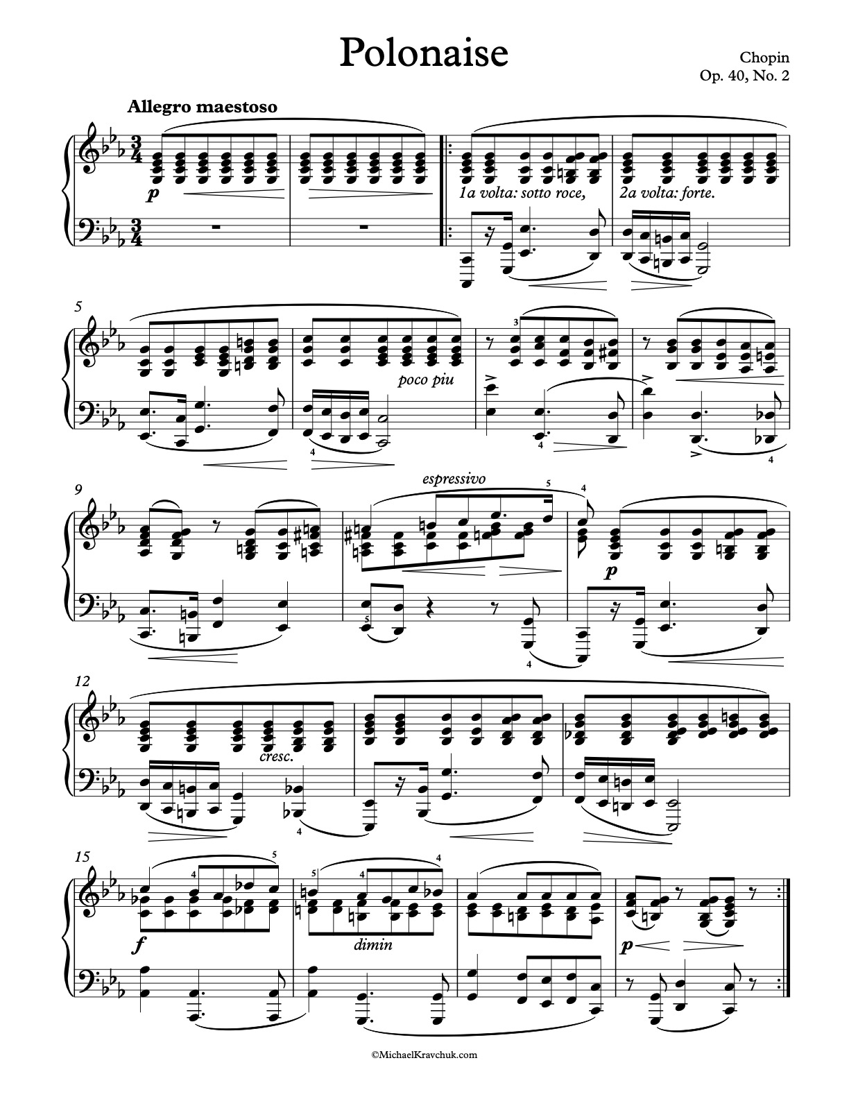 Polonaise – Op. 40, No. 2 Piano Sheet Music