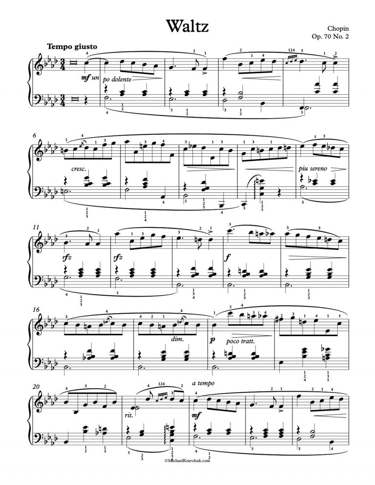 Free Piano Sheet Music – Waltz In Ab Major – Op. 70, No. 2 – Chopin ...