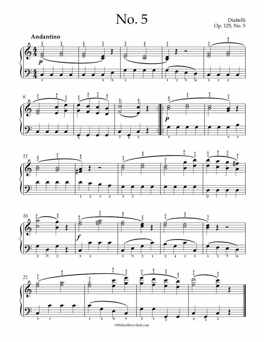 12 First Lessons, Op. 125, No. 5 Piano Sheet Music