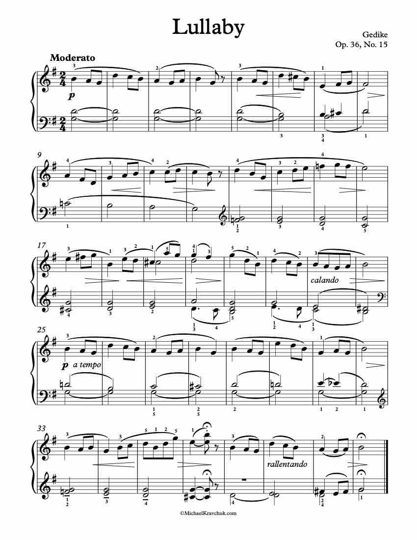 Lullaby Op. 36, No. 15 Piano Sheet Music