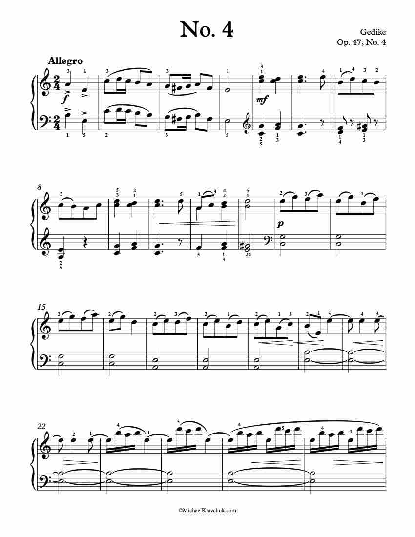 30 Easy Etudes – Op. 47, No. 4 Piano Sheet Music