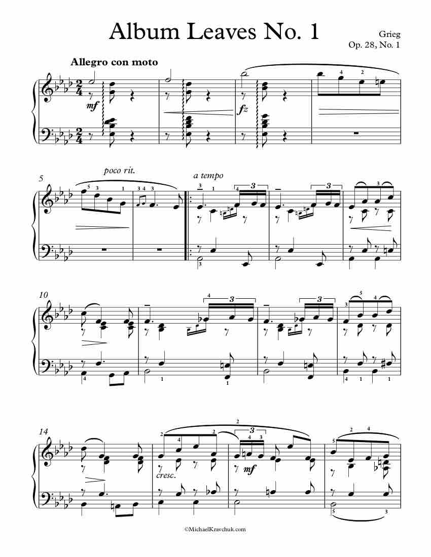 Album Leaves, Op. 28, No. 1 Piano Sheet Music