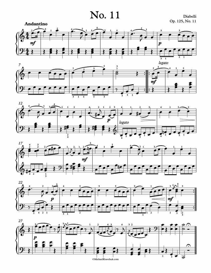 12 First Lessons Op. 125, No. 11 Piano Sheet Music