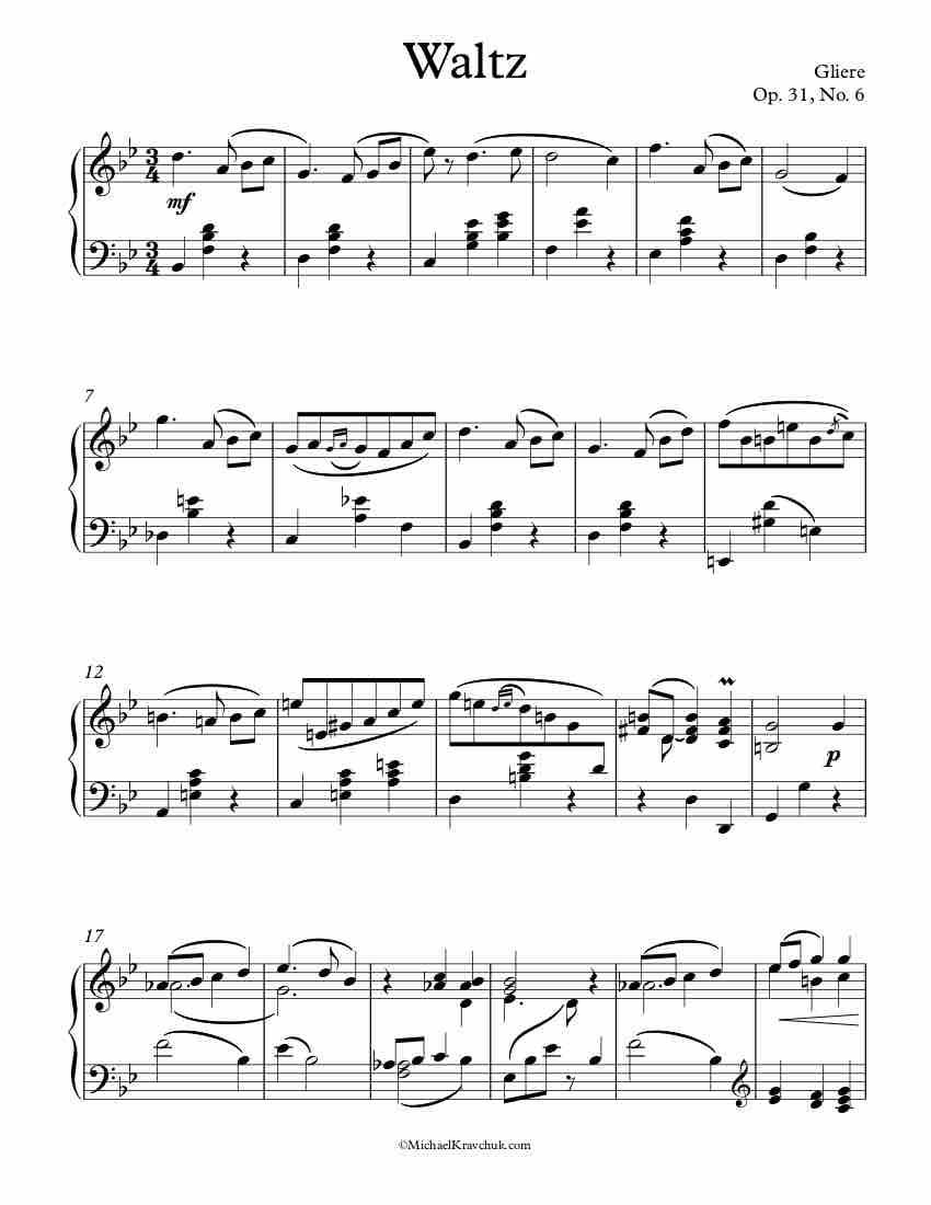 12 Children's Pieces - Op. 31, No. 6 - Gliere - Piano Sheet Music