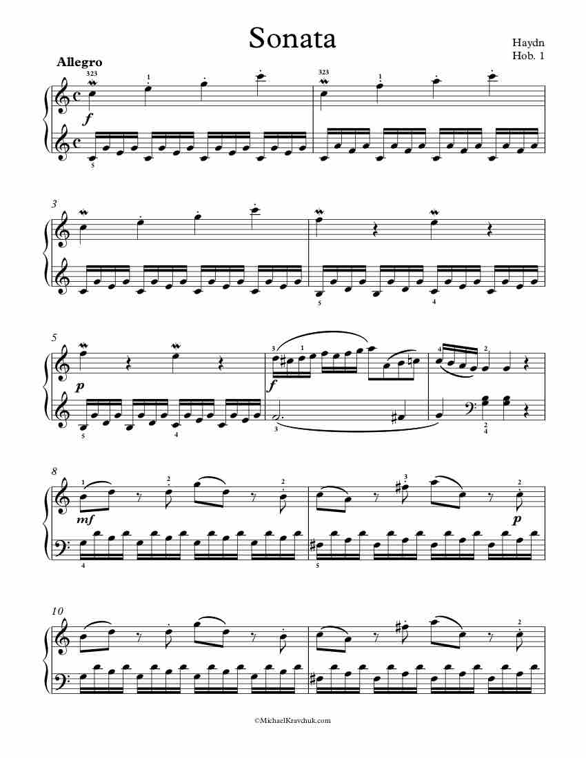Free Piano Sheet Music - Sonata Hob. 1 - Haydn