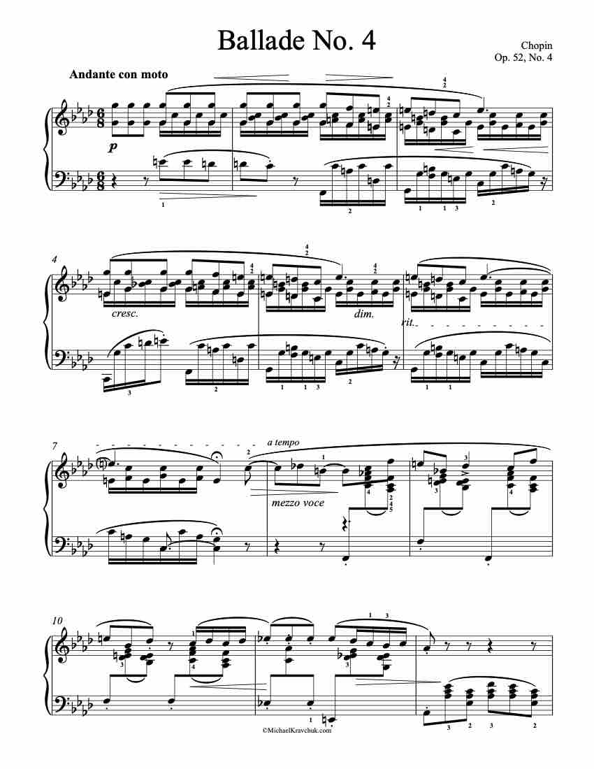 Ballade No. 4 – Op. 52, No. 4 Piano Sheet Music