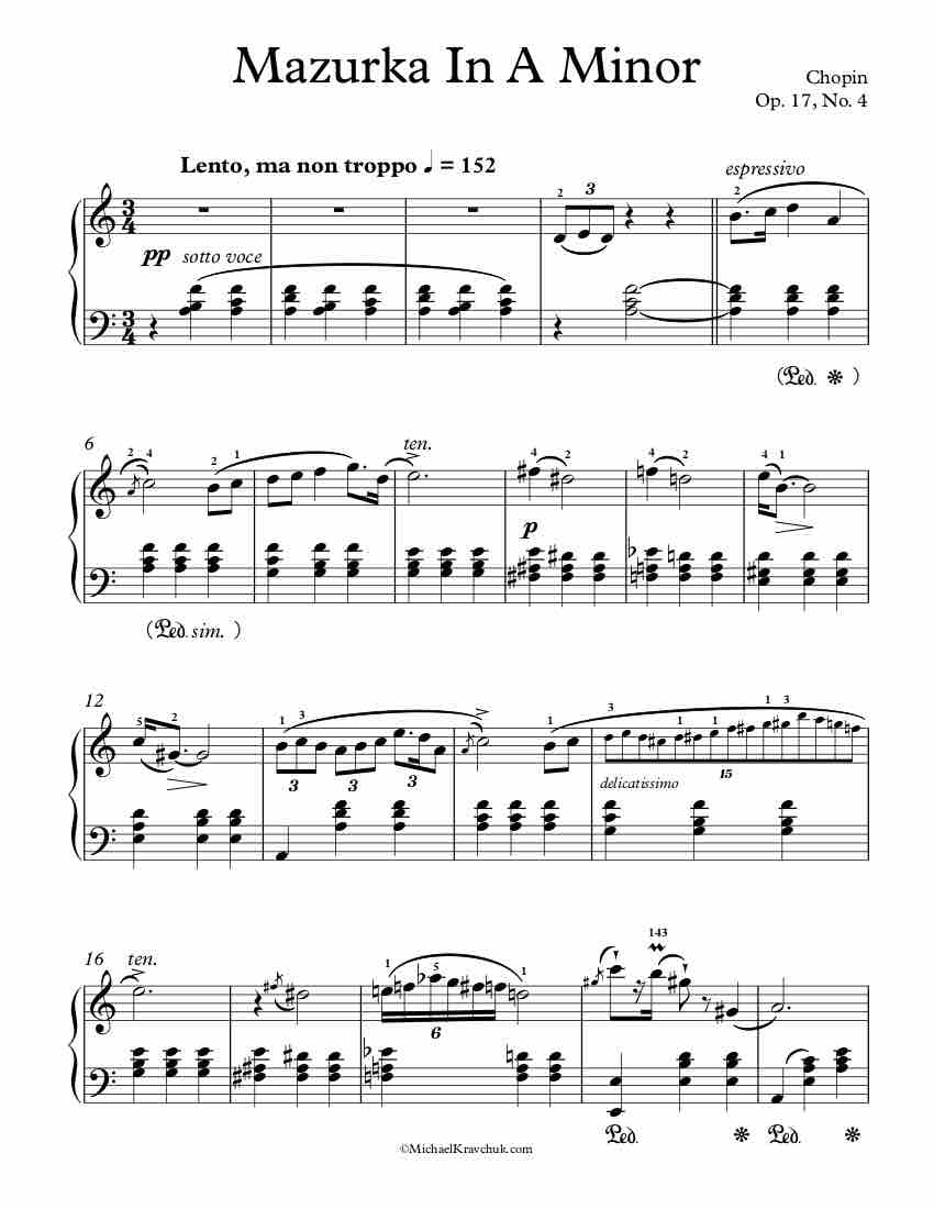 Mazurka In A Minor - Piano Sheet Music