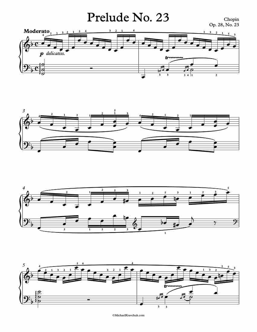 Free Piano Sheet Music - Prelude Op. 28 No. 23 - Chopin